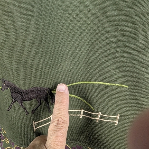 Embroidered Horse And Tree Zippered Jacket With Hood No Size Tag Possible XL - Picture 5 of 12